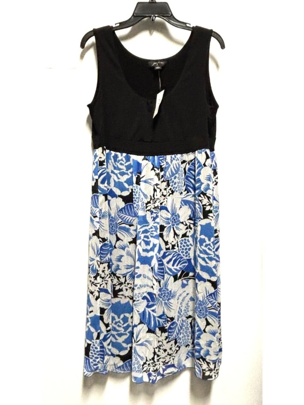 Josephine Women's Sleeveless Dress Size 12 Empire Waist Black & Blue Floral NWT